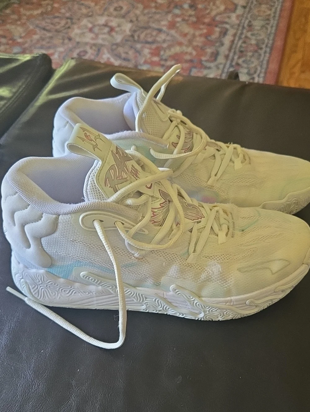 Puma Kids White Sneakers with Pastel Blue and Pink Accents